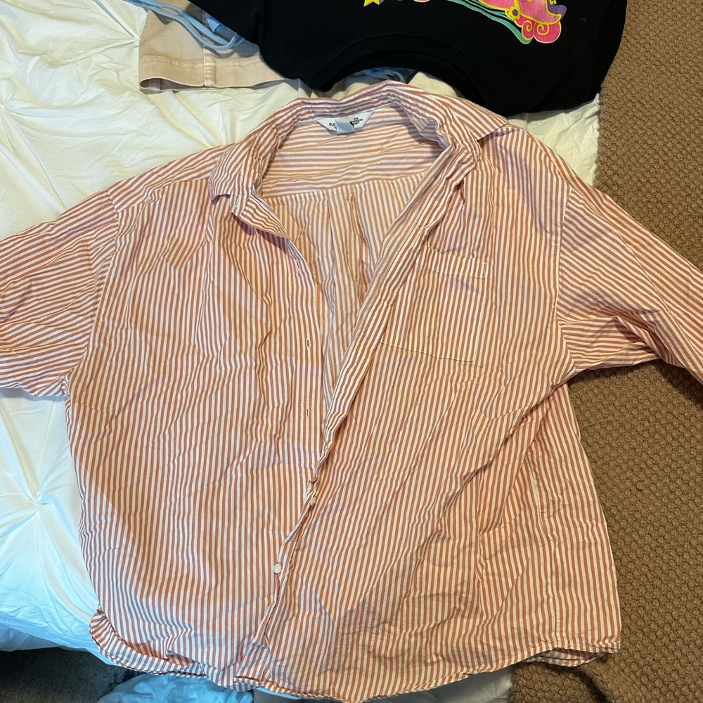 Old Navy pink and white striped button up